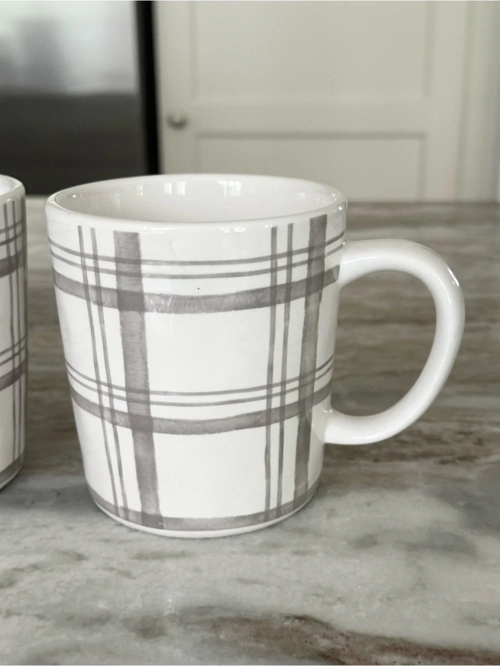 Set of 2 Fall Grey & White Plaid Pier 1 China Mugs